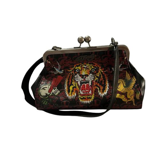Ed Hardy Handbags - Vintage Ed Hardy Y2K Tiger Kiss-Lock Frame Bag | Tattoo Flash Rhineston
